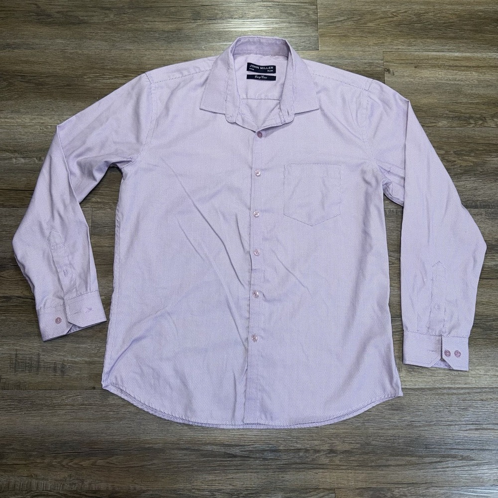 John Miller Light Purple Slim-Fit Long-Sleeve Dress Shirt Mens 44cm/17.5 inches